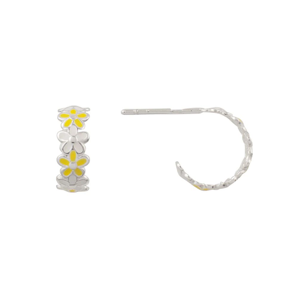 Daisy Chain Silver/Enamel Post Hoop Earrings, Color: Silver