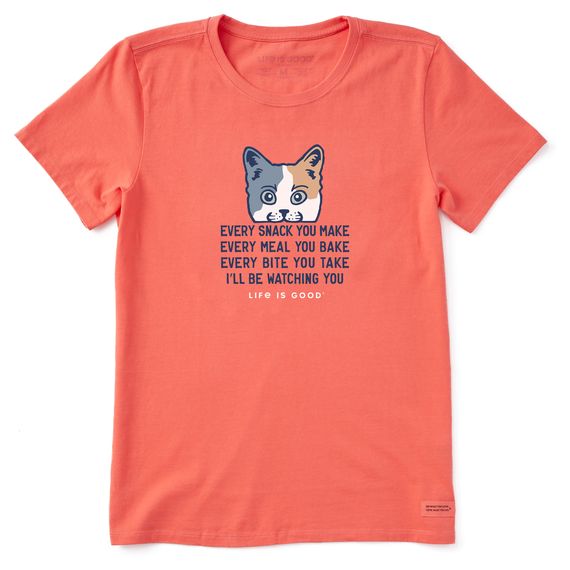 Life is Good Women's I'll Be Watching You Cat, Color: Mango Orange, Size: Small