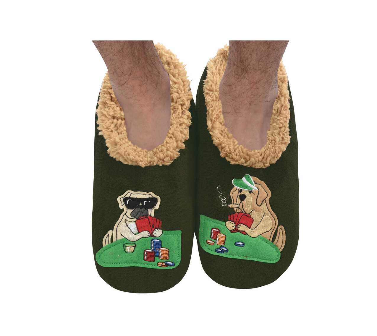 Men's Poker Dogs Snoozie Slippers, Color: Poker Dogs, Size: Small