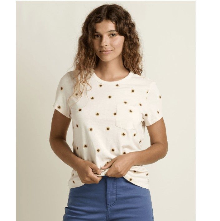 Toad&amp;Co Primo Embroidered Women's Short Sleeve Crew II, Color: Salt Sunflower, Size: XS