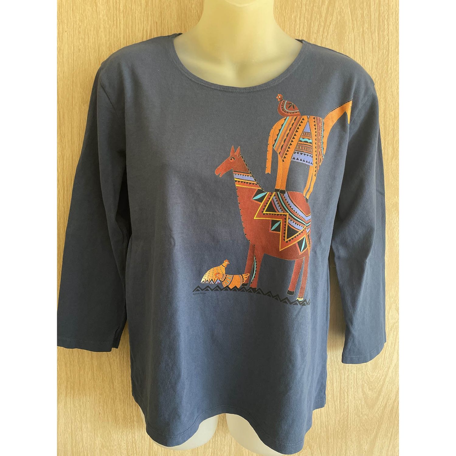 Sabaku Women's 3/4 Slv Best Tee, Native Horses, Color: Dark Denim, Size: XS