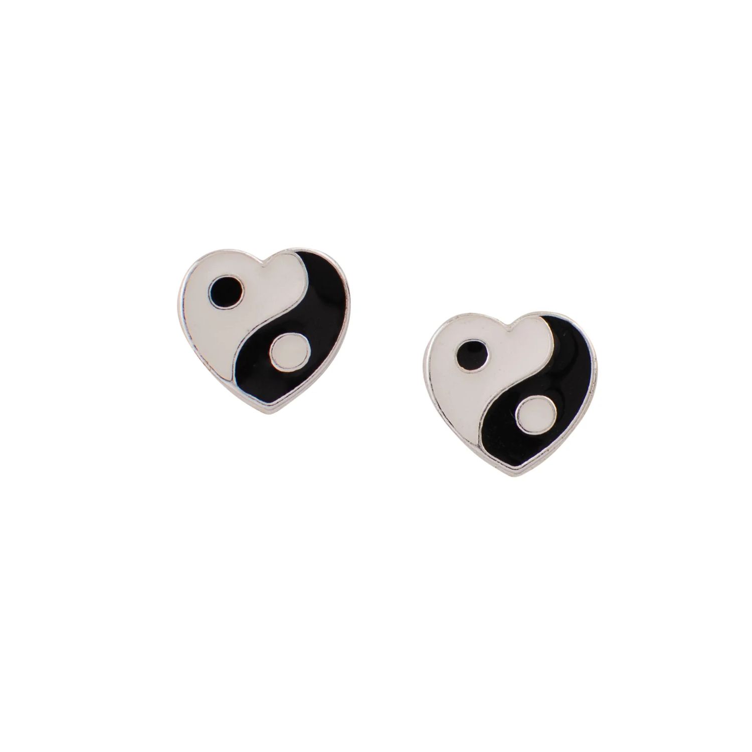 Yin Yang Heart Studs, Color: Silver