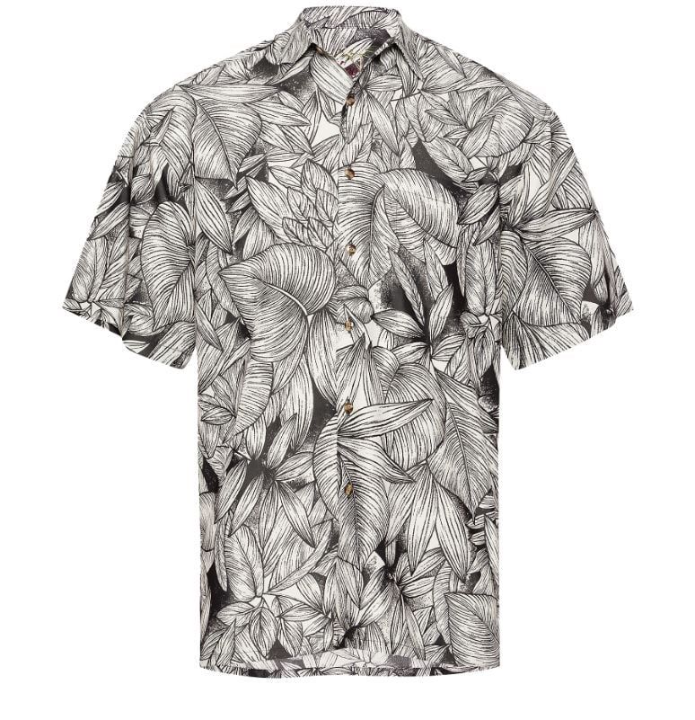 Grenada Leaves Tropical Print Men's Shirt, Color: Black, Size: Medium