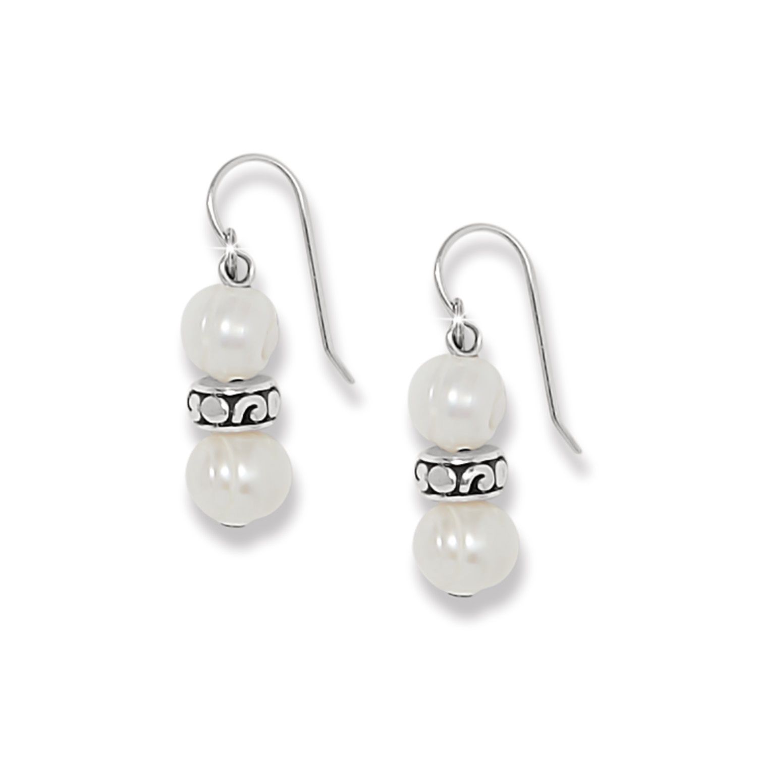Brighton Contempo Heart Pearl French Wire Earrings, Color: Silver/Pearl
