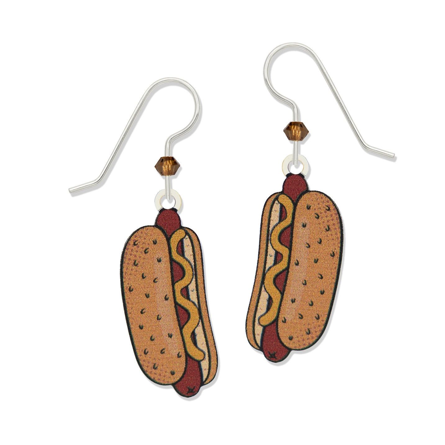 Hotdog w/Mustard Earrings, Color: Silver