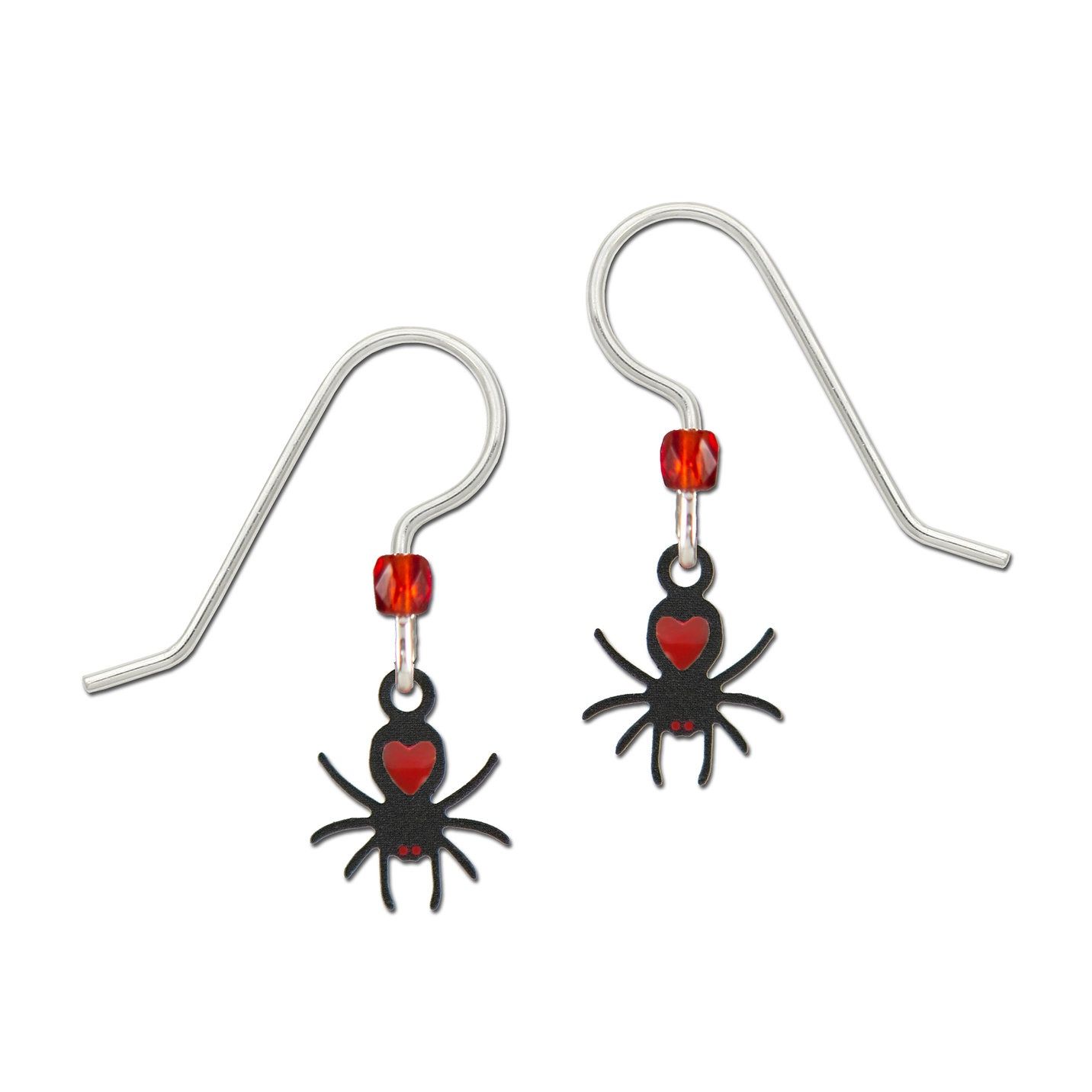 Spider w/Heart Earrings, Color: Silver