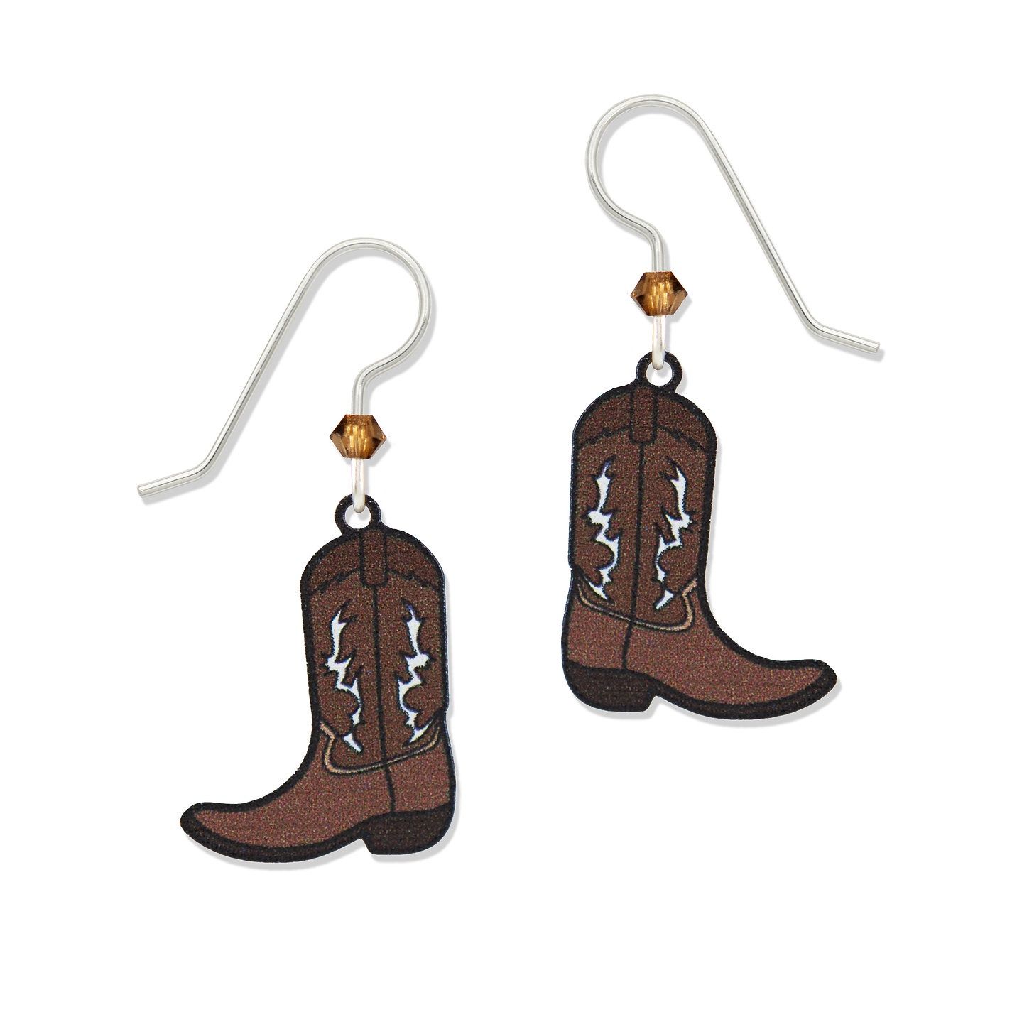 Brown Cowgirl Boots Earrings, Color: Silver