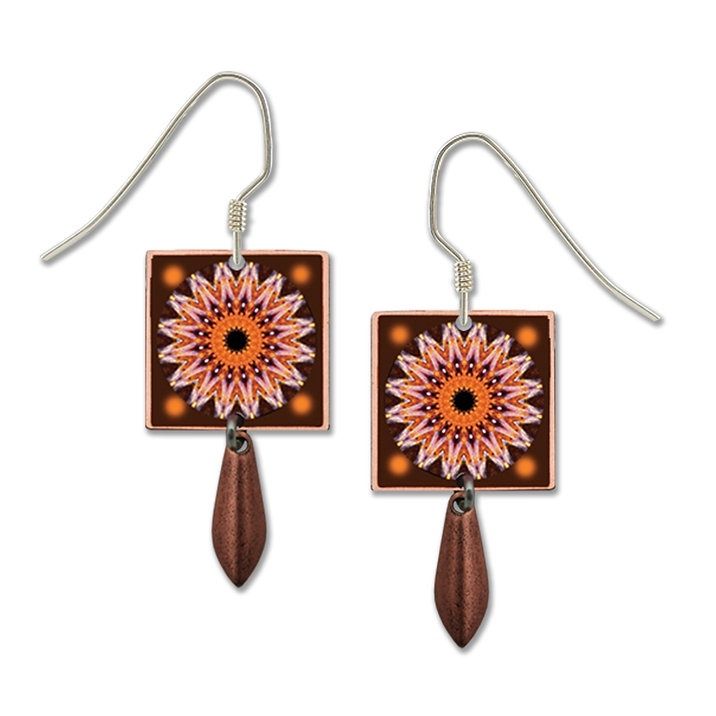 Pink &amp; Brown Kaleidoscope Square-LT Earrings, Color: Silver