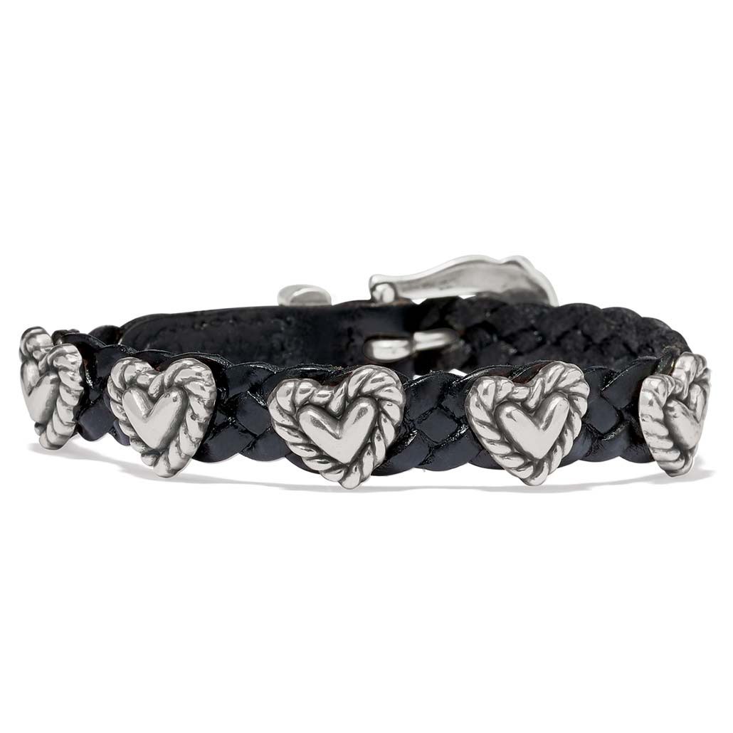 Brighton Roped Heart Braid Bandit Bracelet Black/Silver, Color: Black/Silver