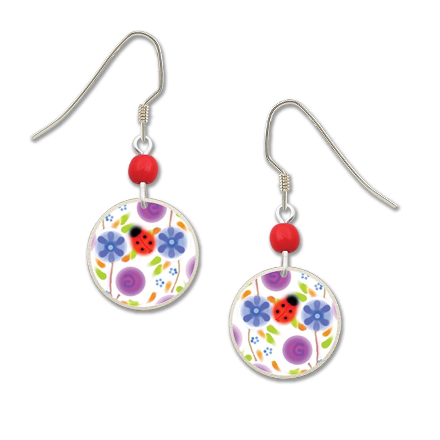 Lady Bug &amp; Flowers-LT Earrings, Color: Silver