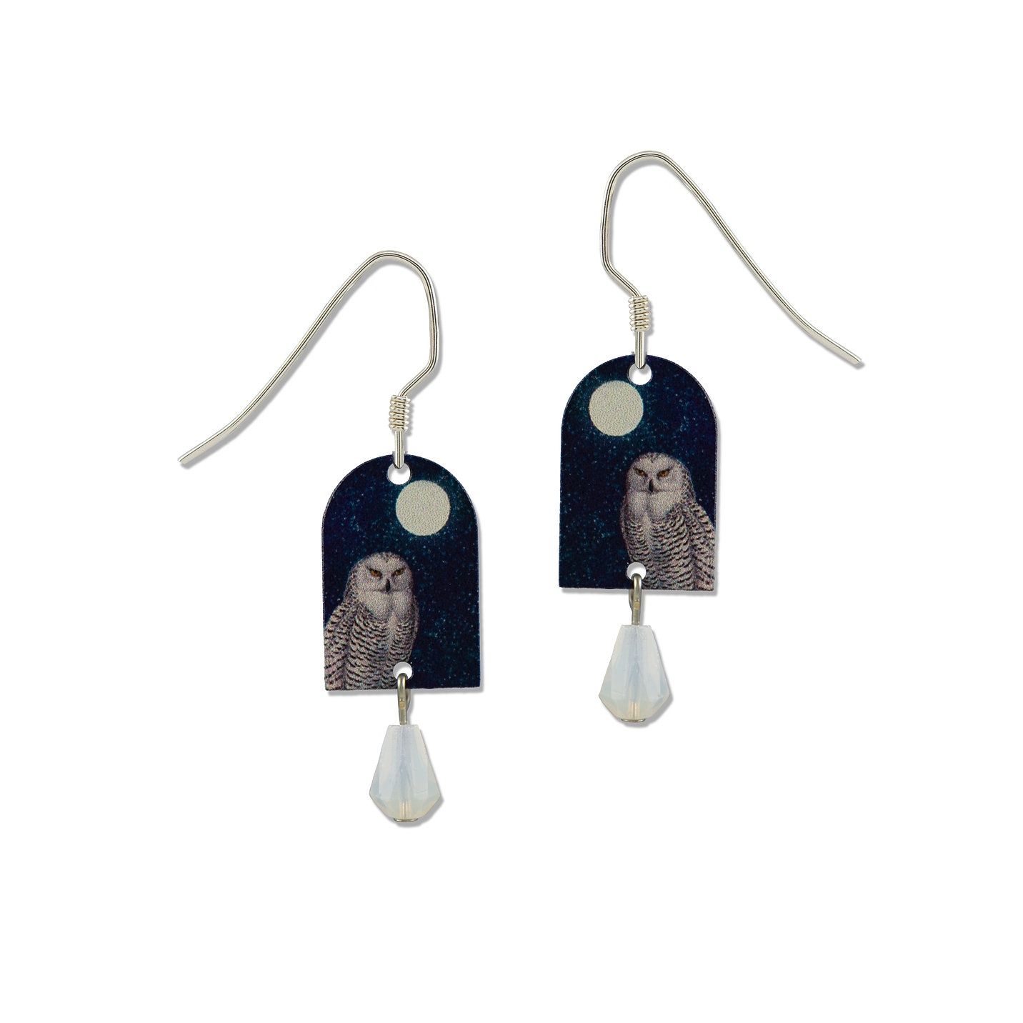 Owl on Tag w/Dangle-LT Earrings, Color: Silver