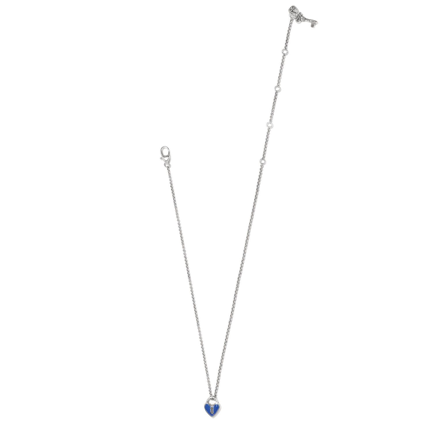 Brighton One Heart Padlock Reversible Necklace, Color: Silver/Blue
