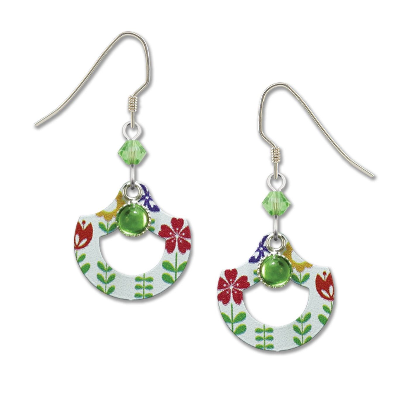 Flowers on White-LT Earrings, Color: Silver
