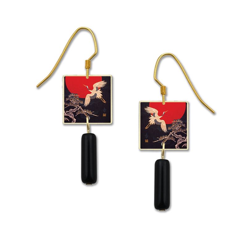 Japanese Crane Square-LT Earrings