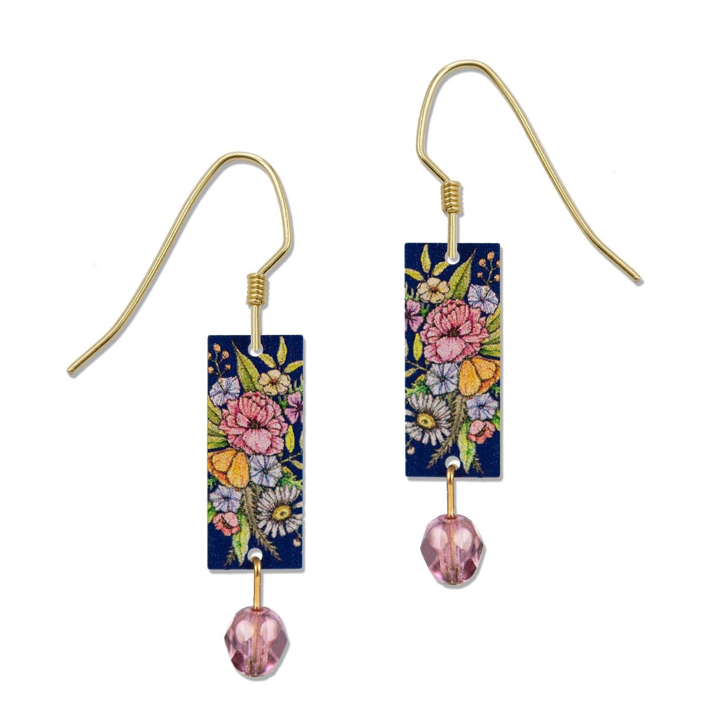 Flower Arrangement w/Pink Gem-LT Earrings, Color: Gold
