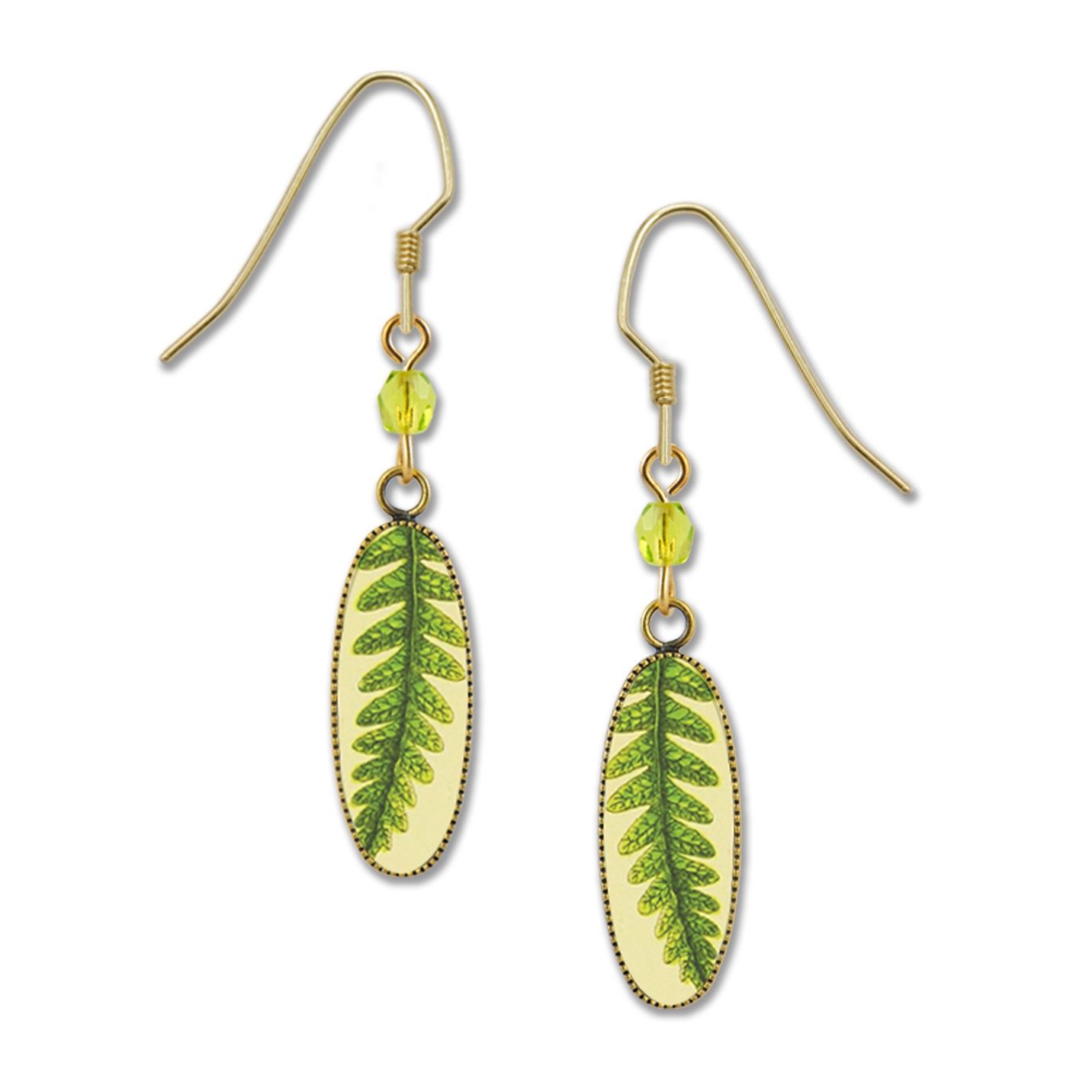 Green leaf in Oval Lace Setting-LT Earrings, Color: Gold
