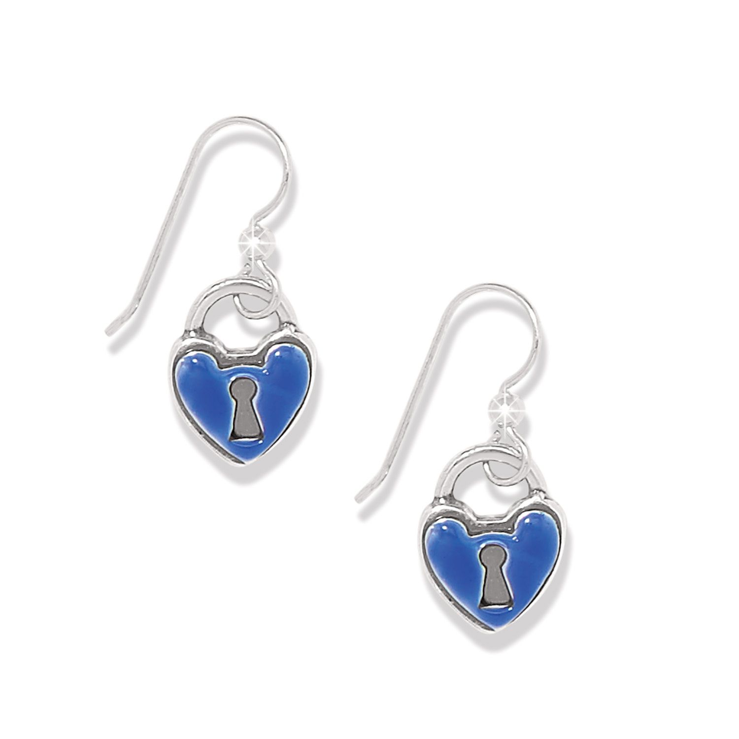 Brighton One Heart Padlock French Wire Earrings, Color: Silver/Blue