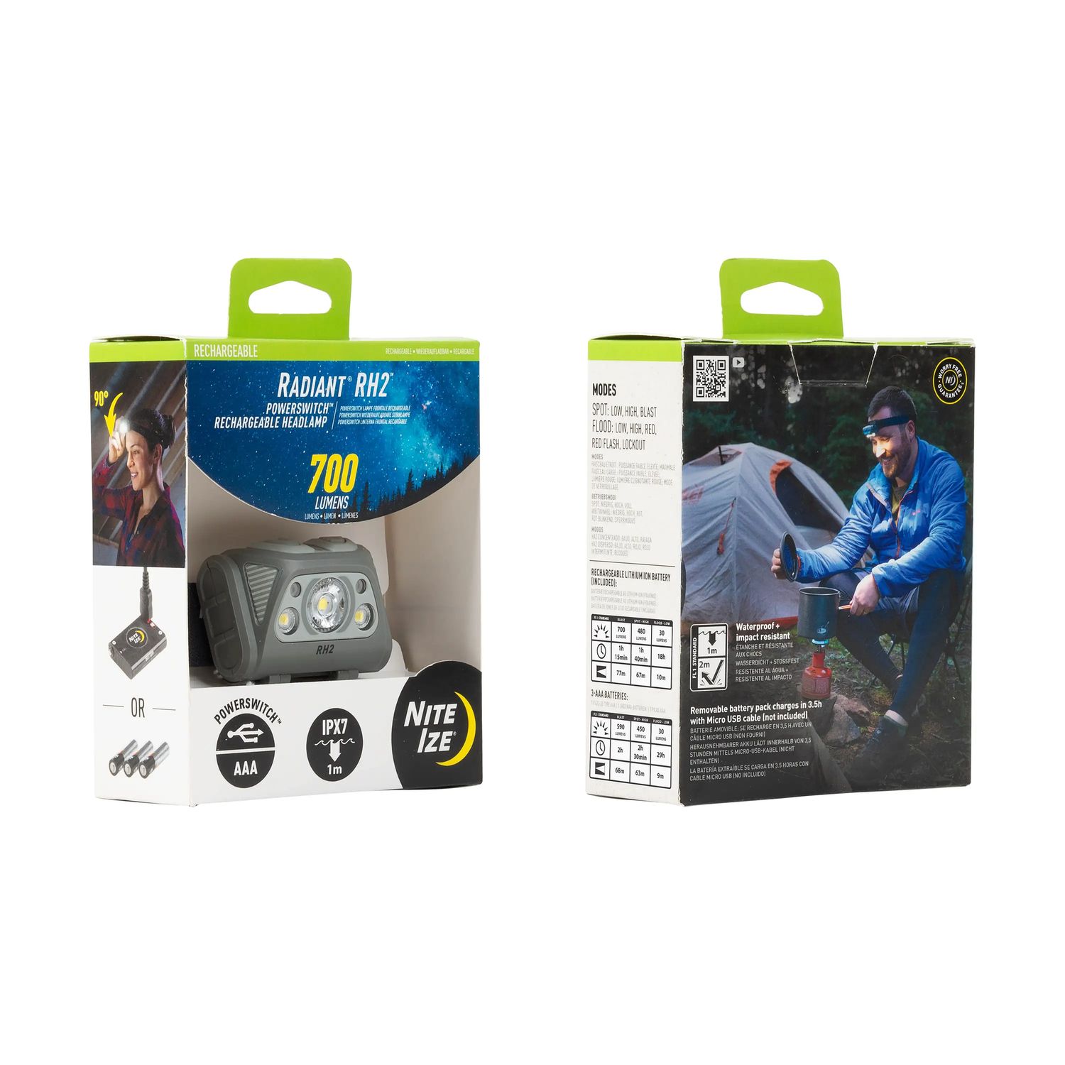 Nite Ize Radiant RH2 Powerswitch Rechargeable Headlamp, Color: Black/Grey
