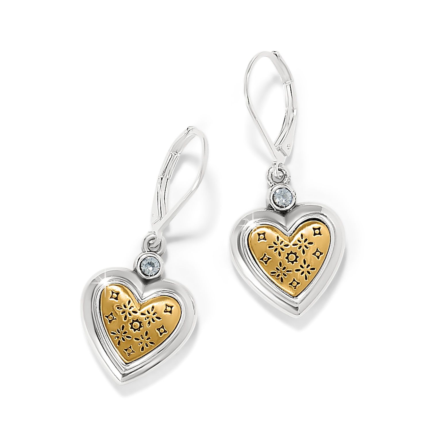 Brighton Mosaic Heart Two Tone Leverback Earrings, Color: Silver/Gold