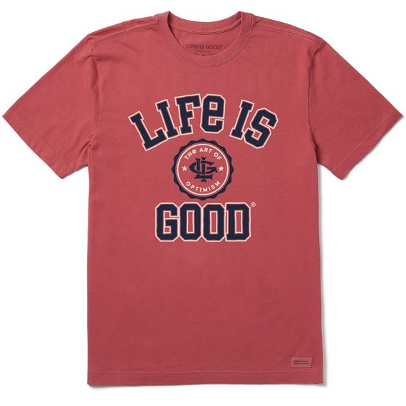 Life is Good Men's Branded Athletic Seal Short Sleeve Tee Shirt, Color: Faded Red, Size: L