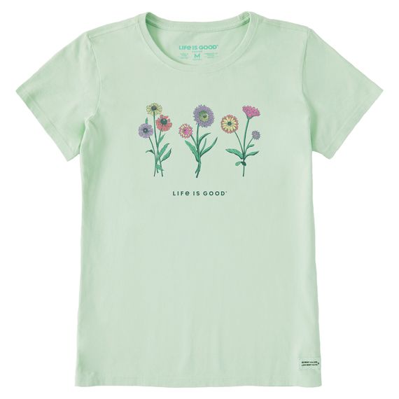 Life is Good Women's Botanical Flowers Short Sleeve Shirt, Color: Sage Green, Size: M