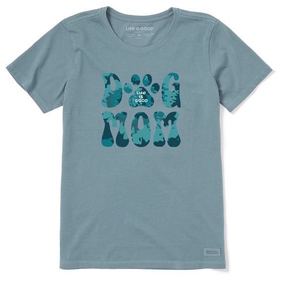 Life is Good Women's Groovy Tie Dye Dog Mom Short Sleeve Tee Shirt, Color: Smoky Blue, Size: M