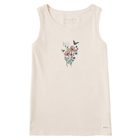 Life is Good Women's Wildflowers Bouquet Crusher Tank Top, Color: Putty White, Size: M