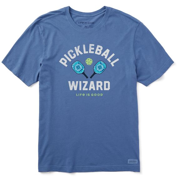 Life is Good Men's Tie Dye Pickleball Wizard Short Sleeve Tee Shirt, Color: Vintage Blue, Size: L