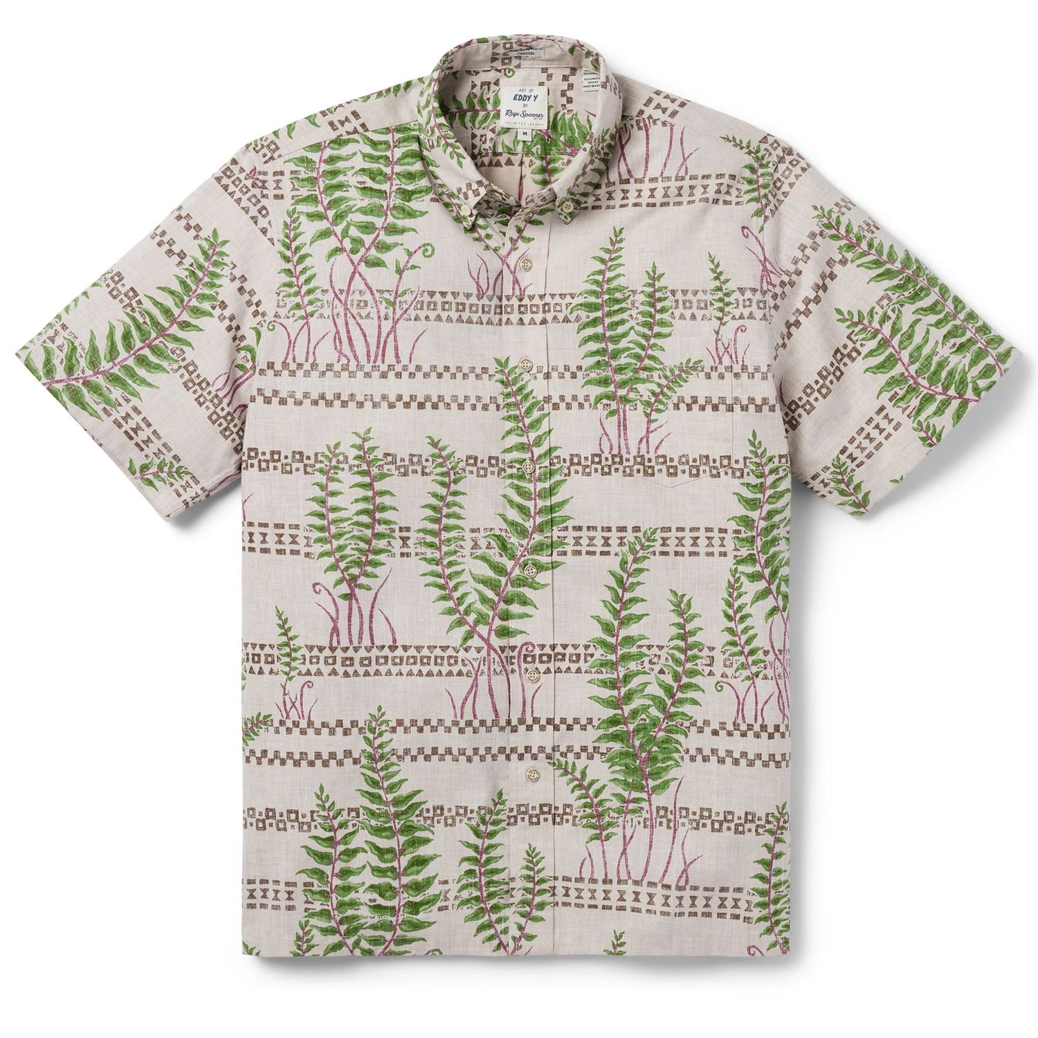 Reyn Spooner Fern Tapa - Button Front Men's Shirt, Color: Natural, Size: Large