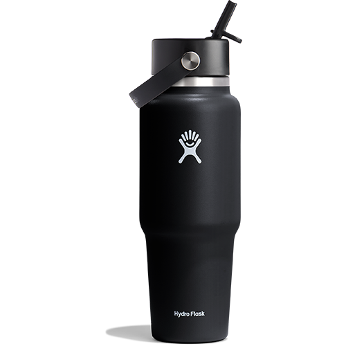 32 Oz Travel Bottle w/Flex Straw Cap, Color: Black