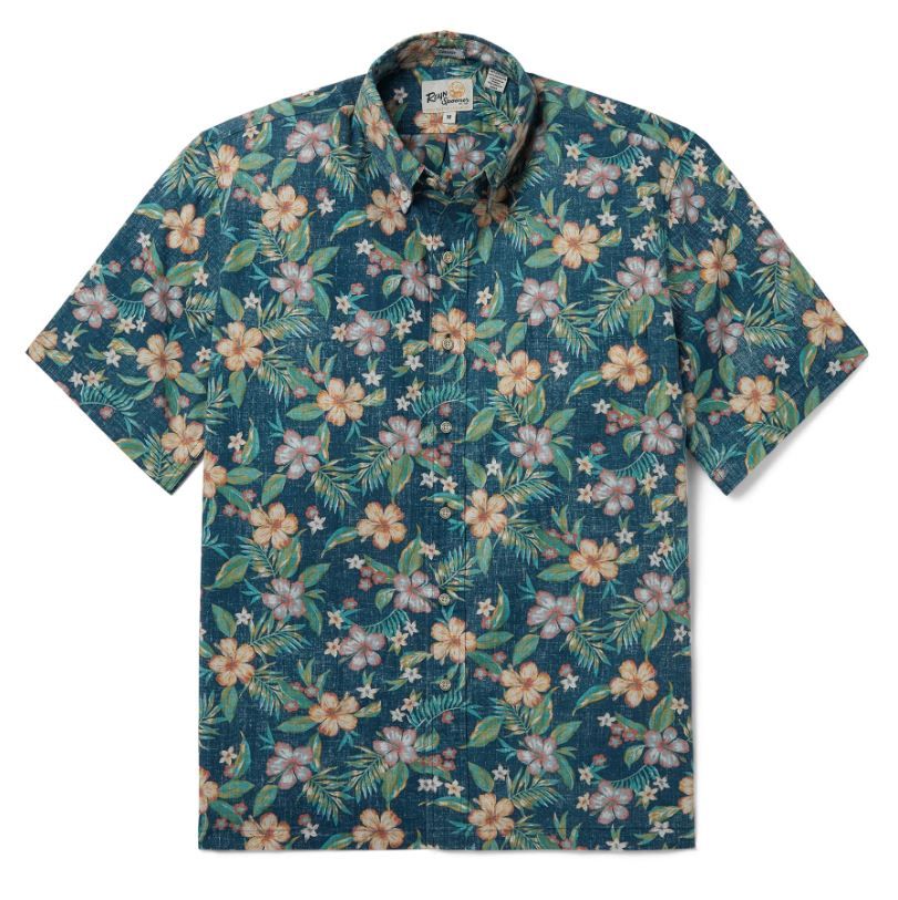 Button Front Shirt - Manoa Beauty, Color: Manoa Beauty-Real Teal, Size: XL