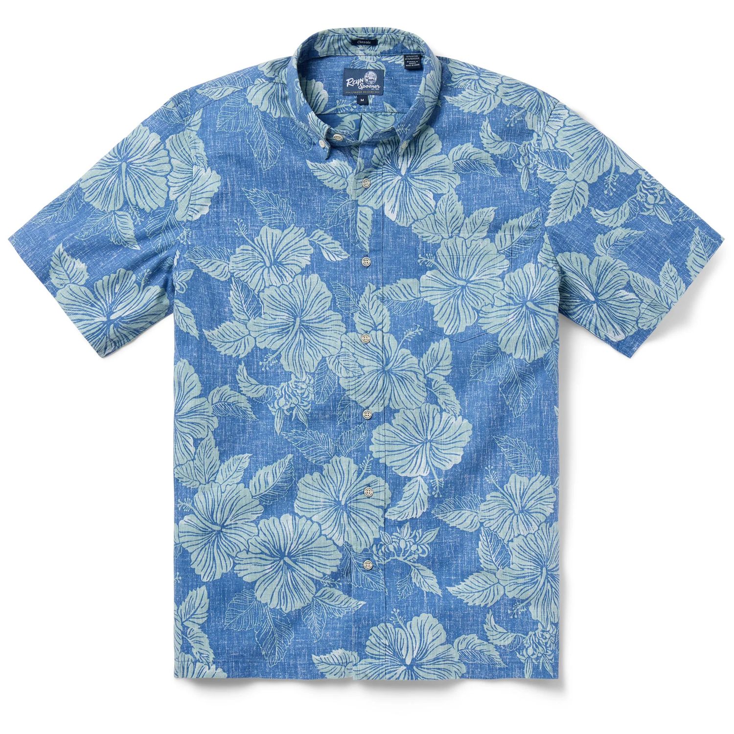 Aloha Biscus - Button Front Men's Shirt, Color: Blue Horizon, Size: Medium