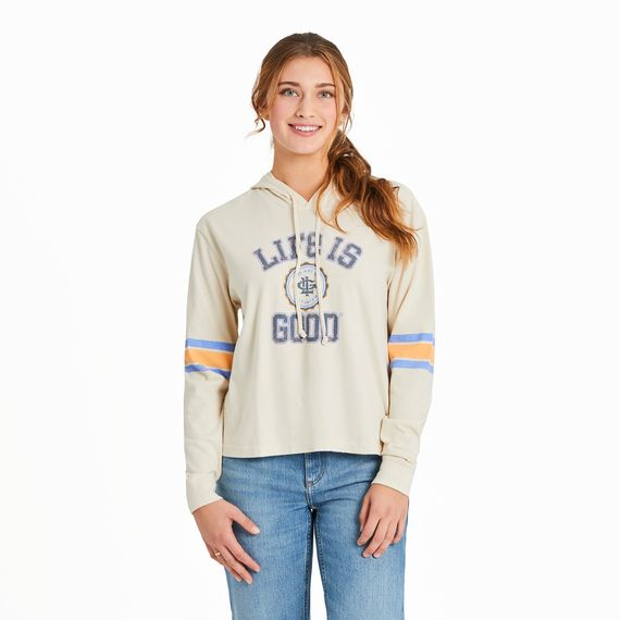 Life is Good Women's Branded Athletic Seal Crusher Long Sleeve Shirt, Color: Putty White, Size: XS