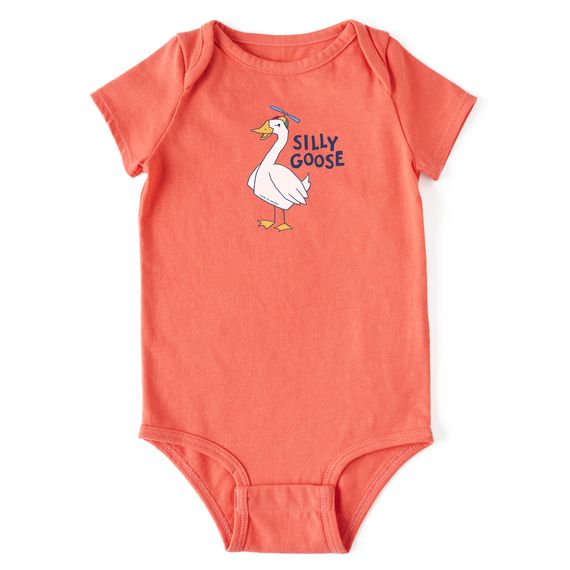 Life is Good Infant Naive Silly Goose Short Sleeve Onesie, Color: Mango Orange, Size: 0-3