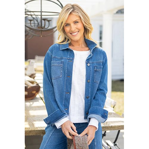 Escape Comfort Knit Denim Momentum Jacket, Women's, Color: Mid Wash Denim, Size: Small