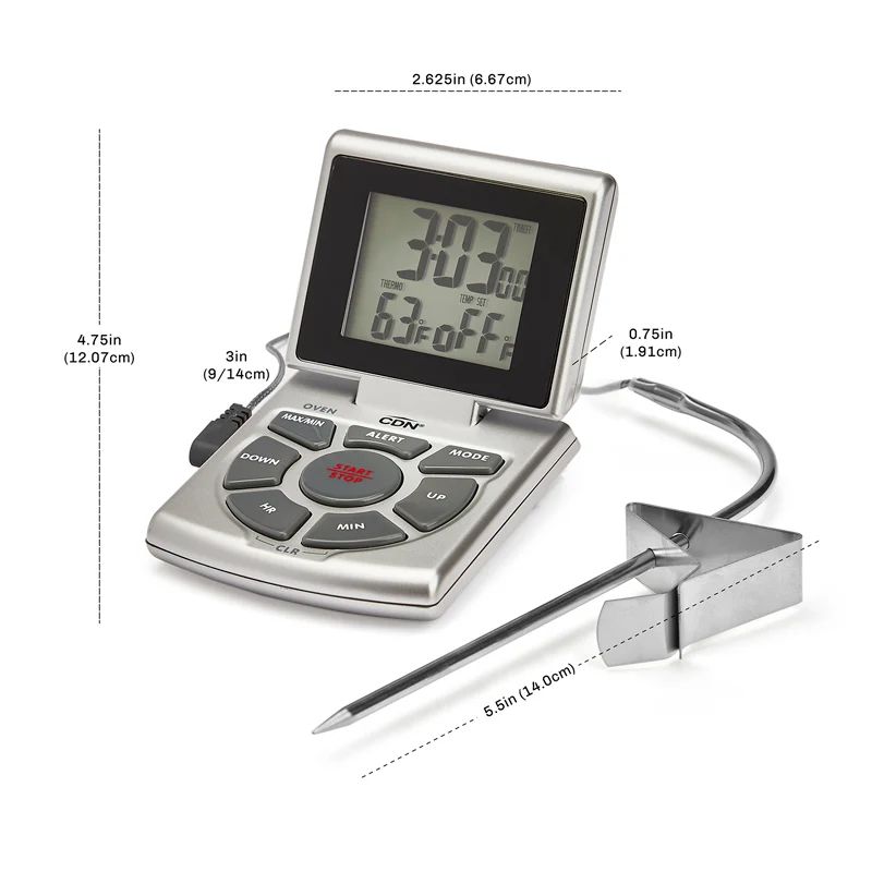 Combo Probe Thermometer, Timer &amp; Clock, Color: Silver