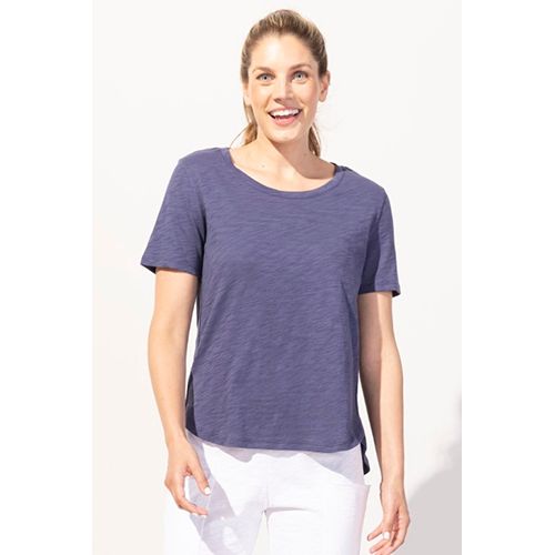 Escape Cotton Slub Hi Lo Short Sleeve Tee, Women's, Color: Navy, Size: XS