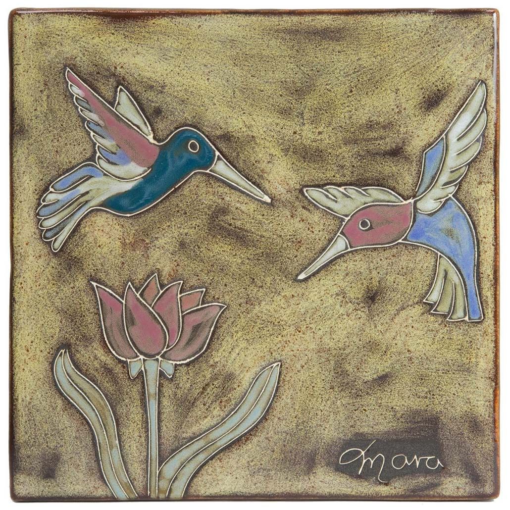 Mara Stoneware Tile/Trivet 8x8, Hummingbirds