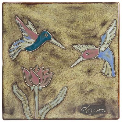 Mara Stoneware Tile/Trivet 8x8, Hummingbirds