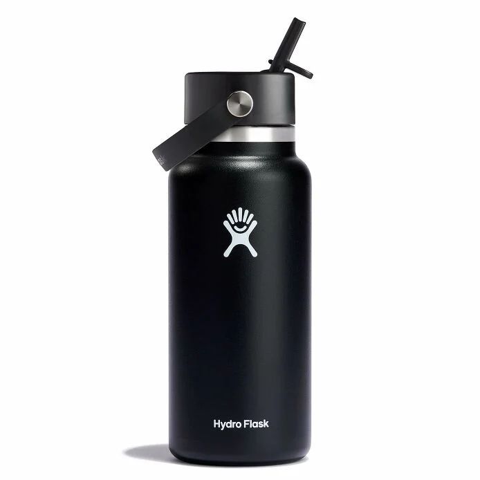 32 Oz Wide Mouth Hydro Flask w/Flex Straw Cap, Color: Black