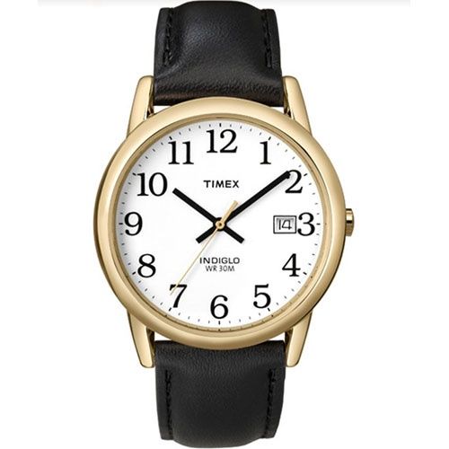 Timex Easy Reader 35mm Leather Strap Watch, Color: Gold / White