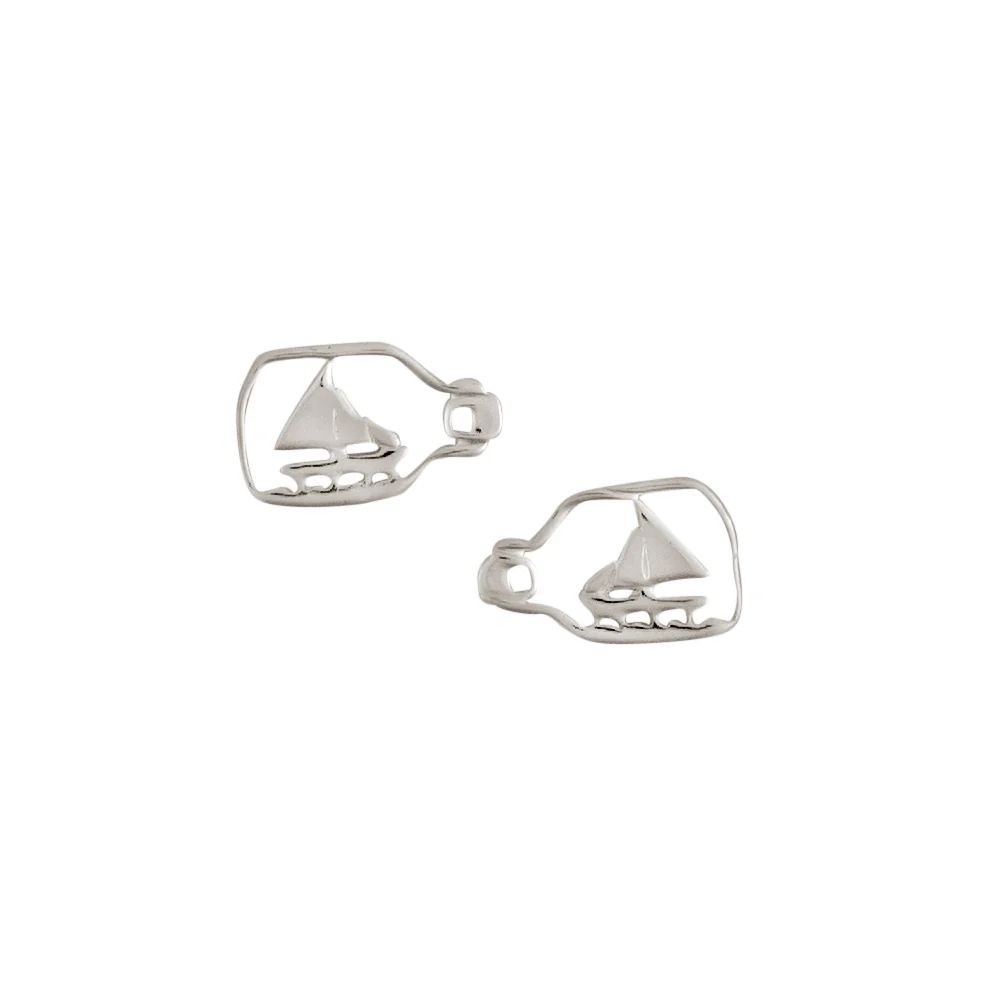 Ship in a Bottle Studs in Silver, Color: Silver