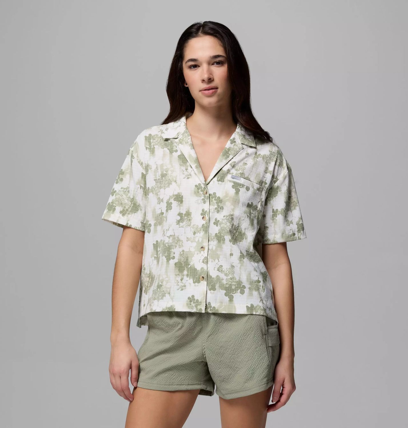 Columbia Sucker for Summer Print Short Sleeve Women's Shirt, Color: Blanc Florage, Size: Small