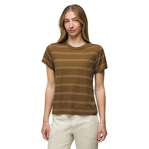prAna Cozy Up SS Crew, Women's, Color: Sepia Stripe-D, Size: XS