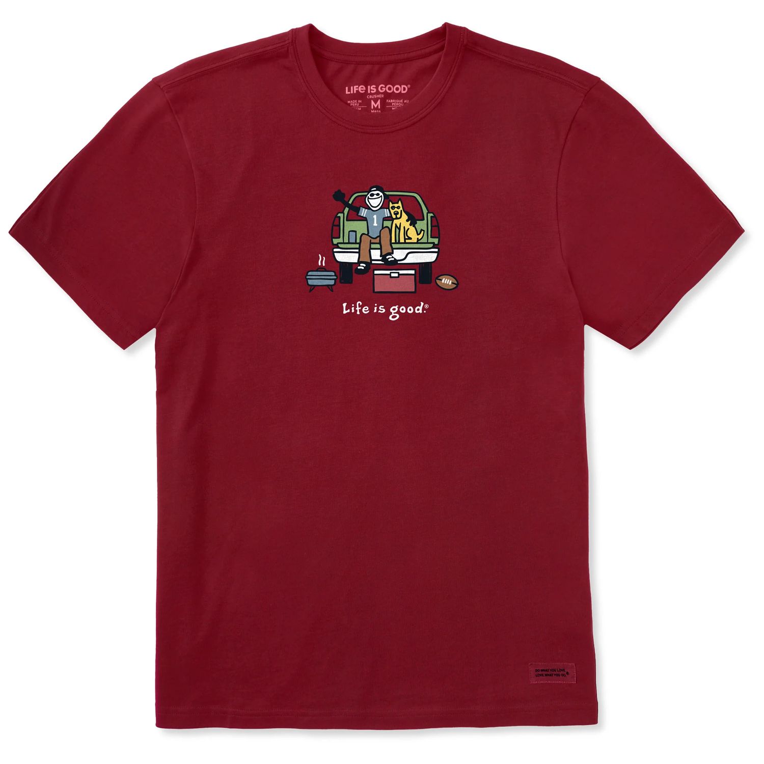 Life is Good Men's Tailgate Football Short Sleeve Tee Shirt, Color: Adirondack Red, Size: Medium