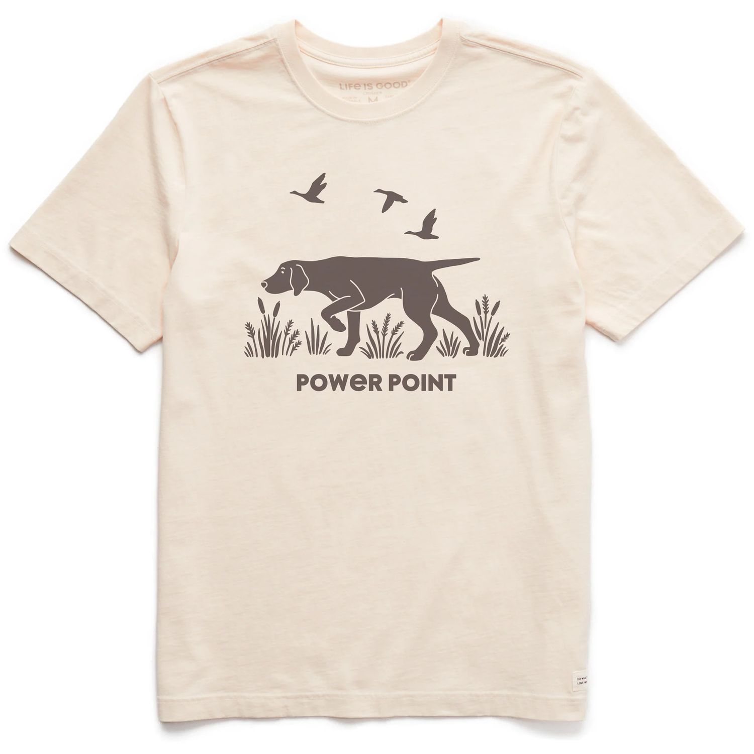 Life is Good Men's Power Point Hunting Dog Short Sleeve Tee Shirt, Color: Putty White, Size: Large