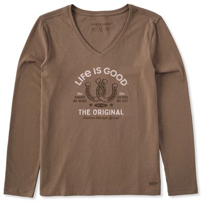 Life is Good Women's Lucky Horseshoes Long Sleeve Vee Neck Tee Shirt