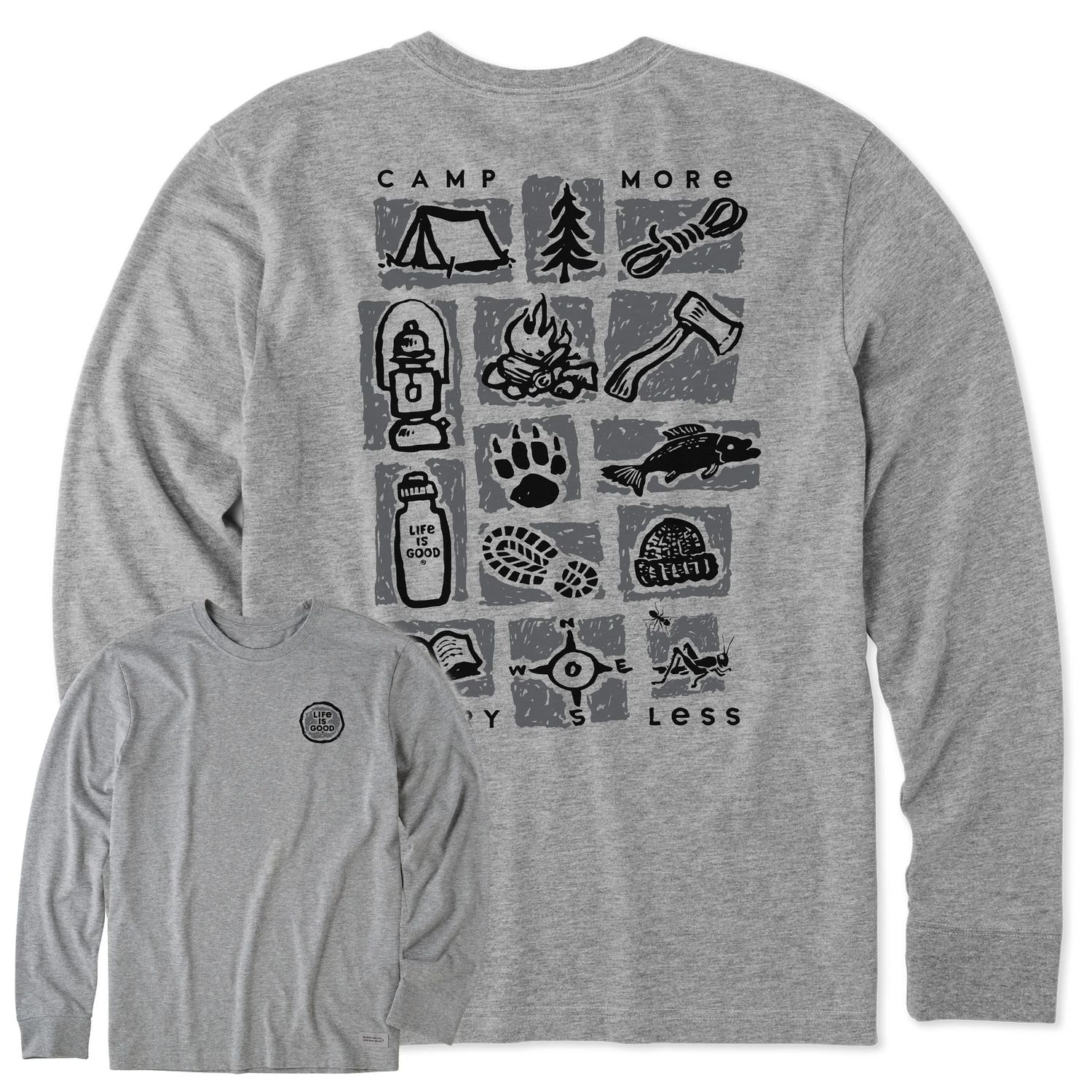 Life is Good Men's Camp More Long Sleeve Tee Shirt, Color: Heather Gray, Size: Medium