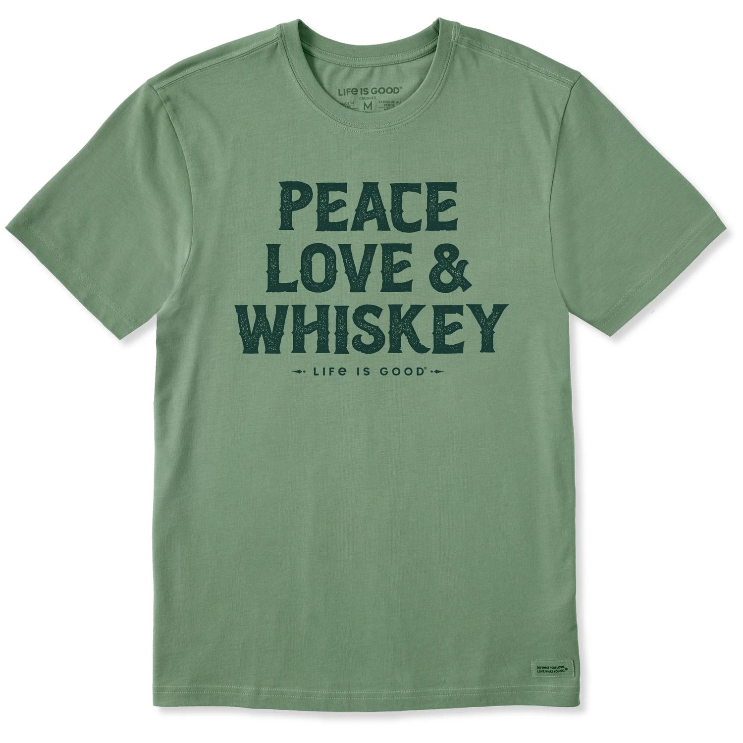 Life is Good Men's Wordsmith Whiskey Short Sleeve Tee Shirt, Color: Granite Green, Size: Medium