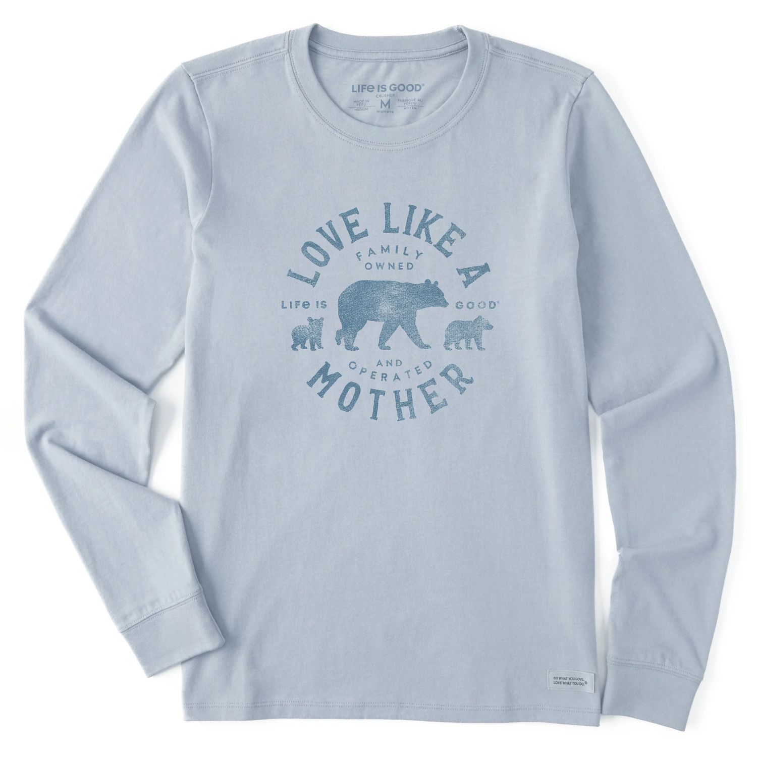 Life is Good Women's Love Like A Mother Bears Long Sleeve Tee Shirt, Color: Glacier Blue, Size: XS